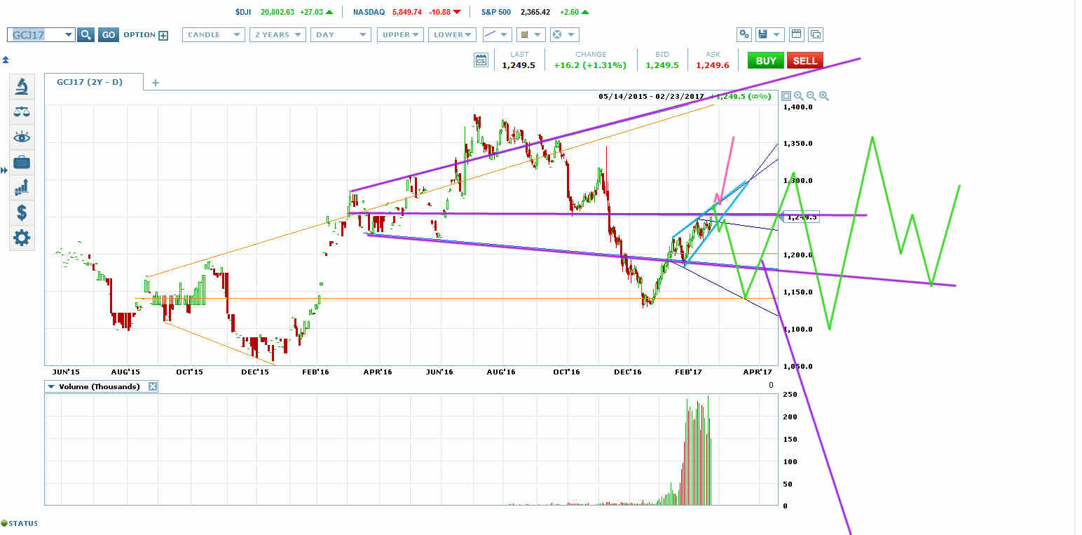 Gold Confirms Rising Wedge (blue)